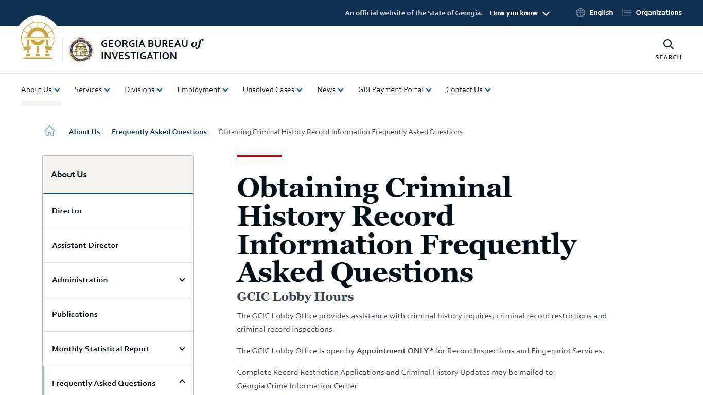 Obtaining Criminal History Record Information Frequently Asked Questions | Georgia Bureau of Investigation