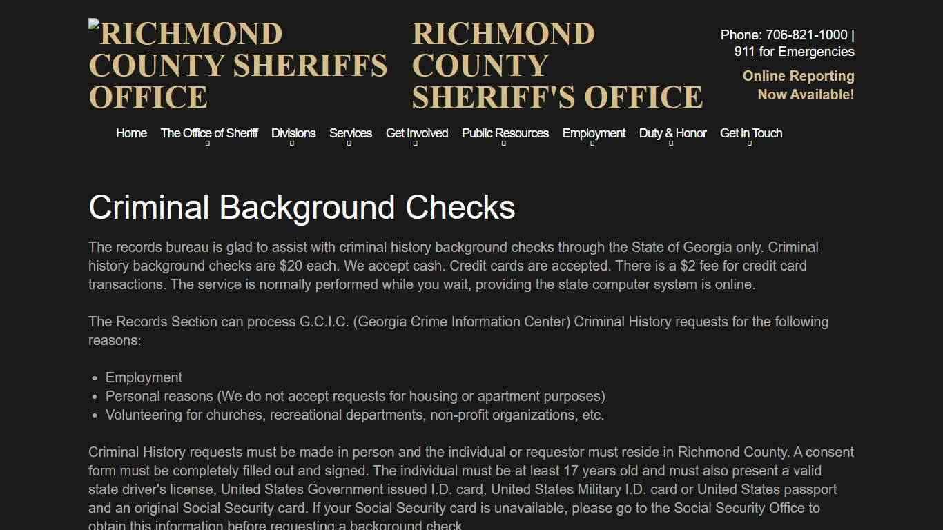 Background Checks | Richmond County Sheriff's Office | Augusta Ga - Richmond County Sheriff's Office