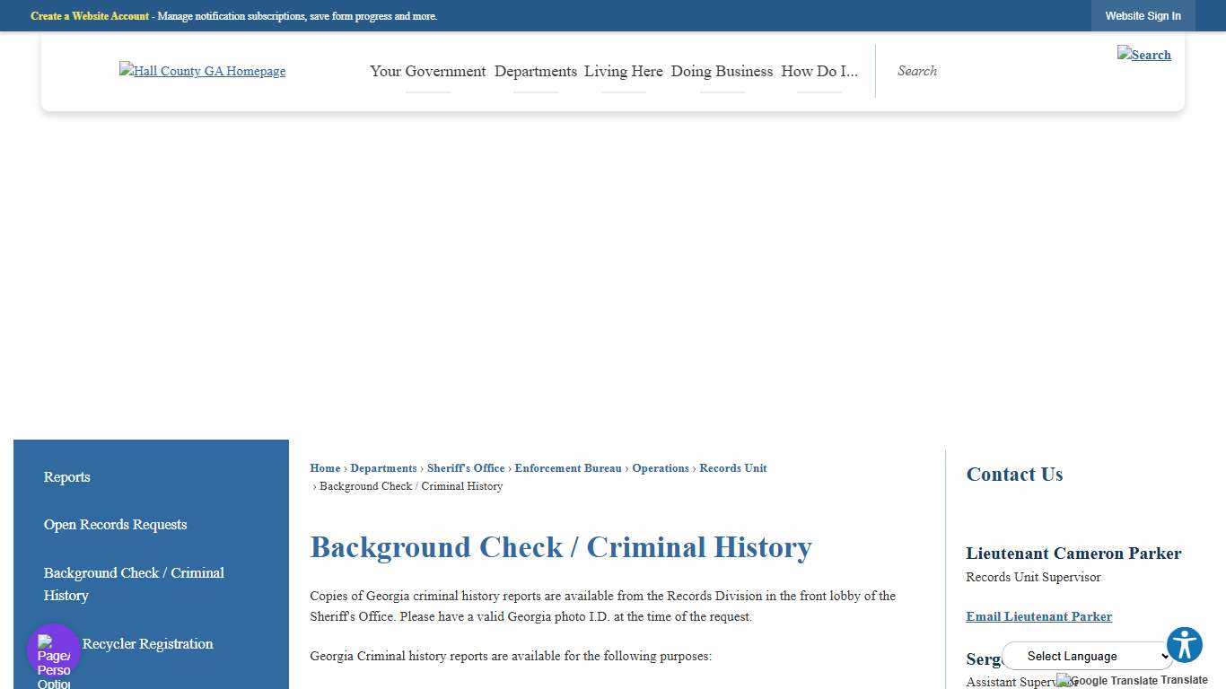 Background Check / Criminal History | Hall County, GA - Official Website